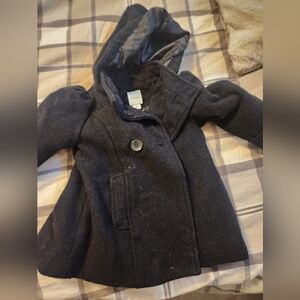 Black Hooded Pea Coat